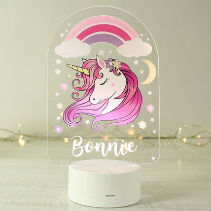 Personalised LED 7 Colour Changing Pink Unicorn Night Light