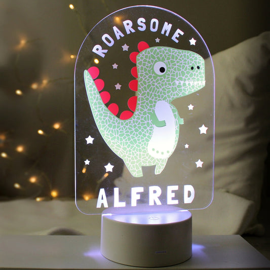 Personalised LED 7 Colour Changing Roarsome Dinosaur Night Light