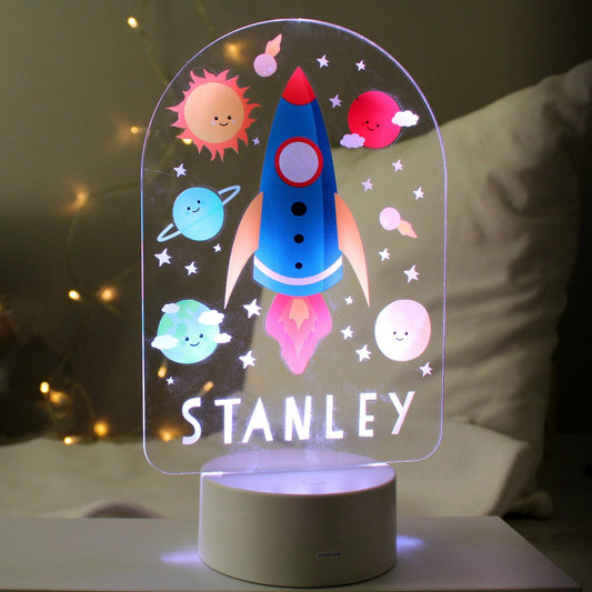 Personalised LED 7 Colour Changing Space Rocket Night Light