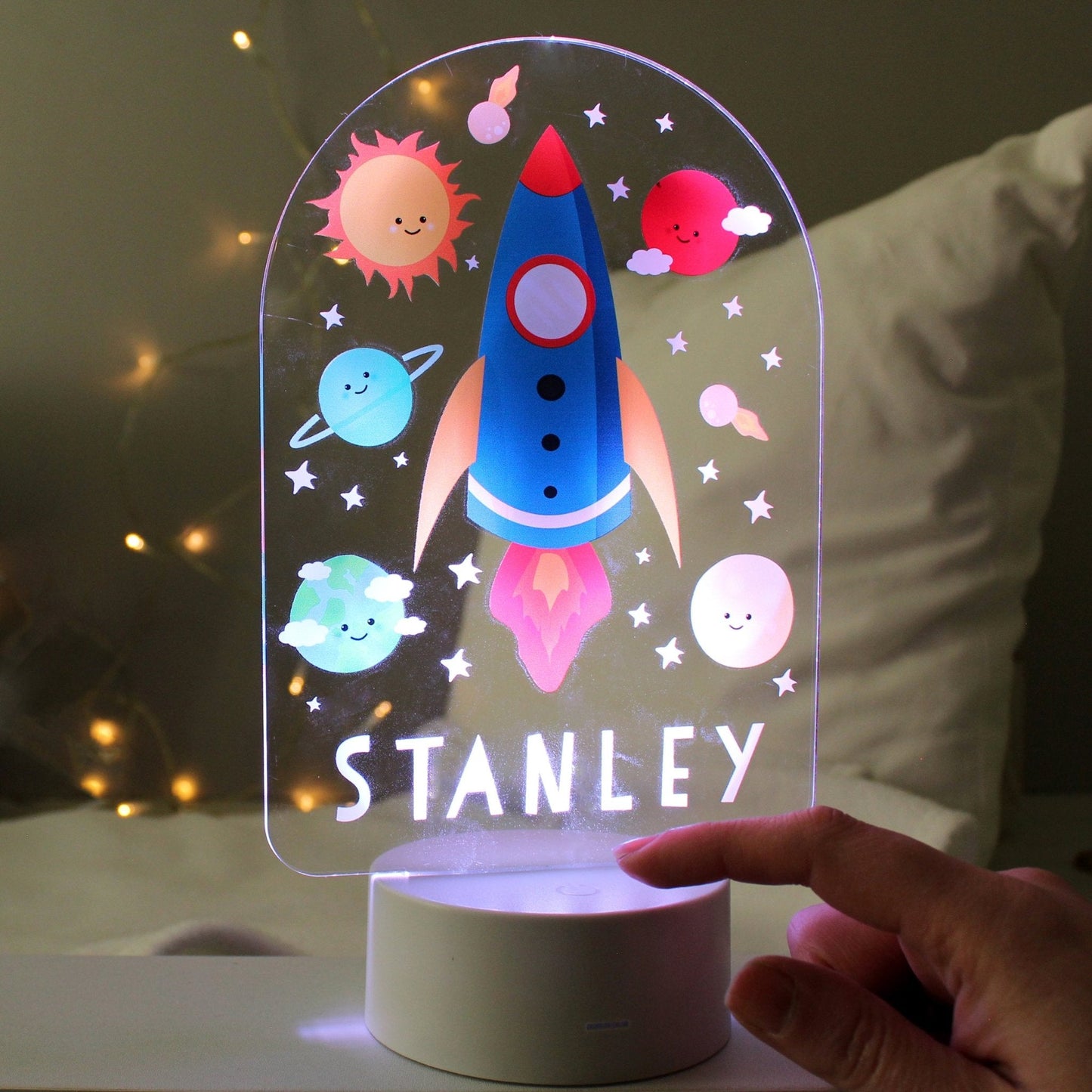 Personalised LED 7 Colour Changing Space Rocket Night Light