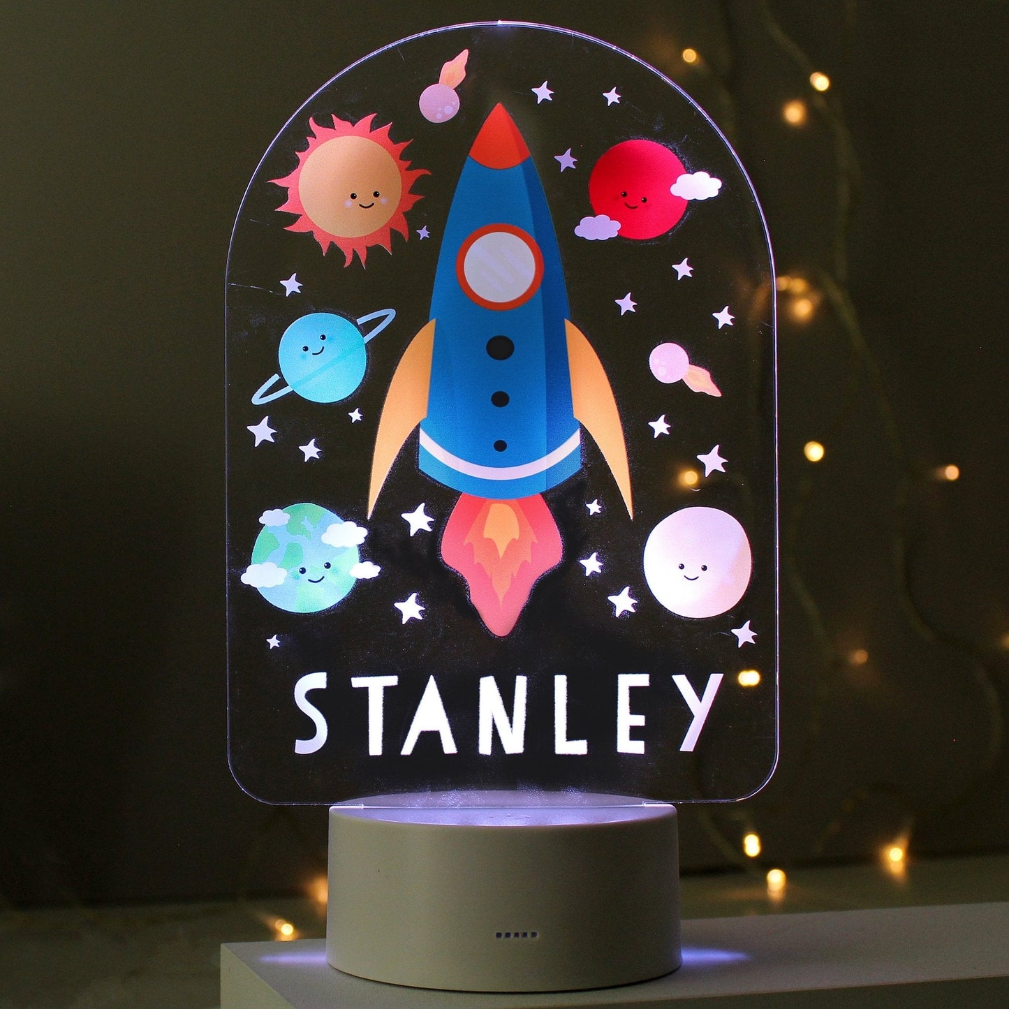 Personalised LED 7 Colour Changing Space Rocket Night Light
