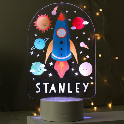 Personalised LED 7 Colour Changing Space Rocket Night Light