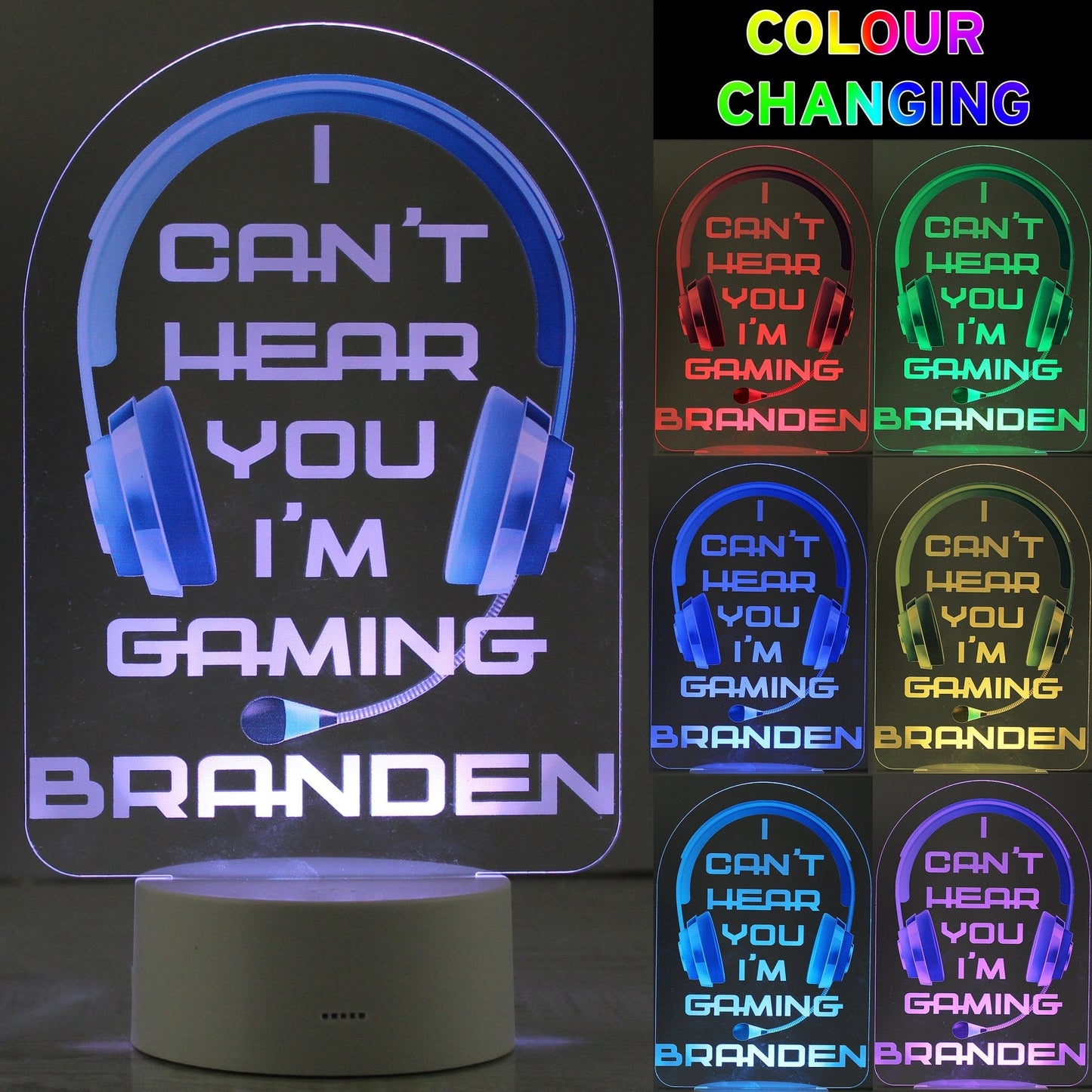 Personalised LED Colour Changing Blue Gaming Headset Night Light