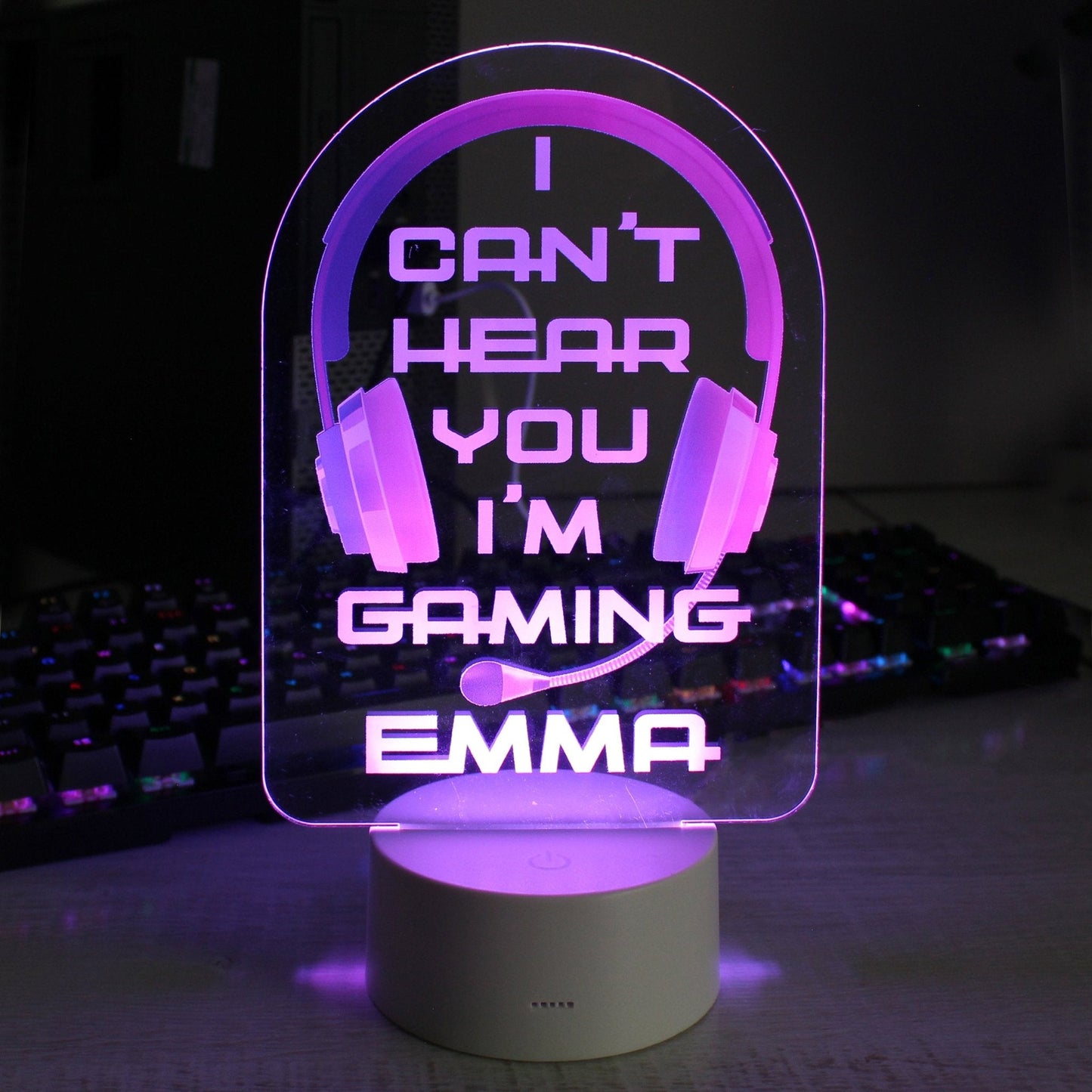 Personalised LED Colour Changing Pink Gaming Headset Night Light