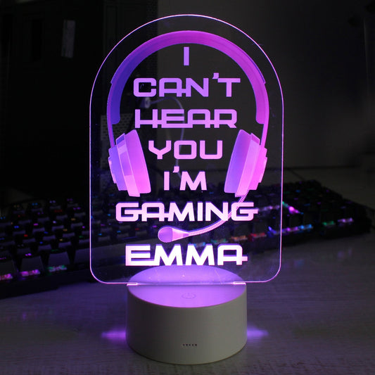 Personalised LED Colour Changing Pink Gaming Headset Night Light