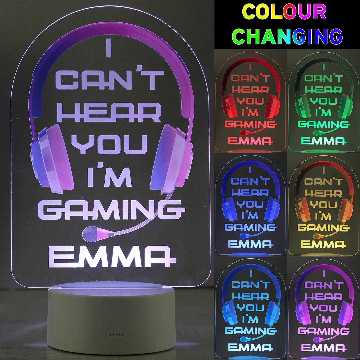 Personalised LED Colour Changing Pink Gaming Headset Night Light