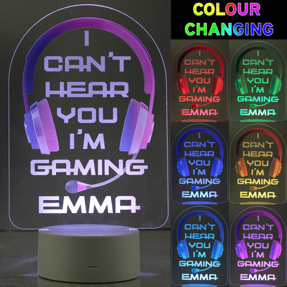 Personalised LED Colour Changing Pink Gaming Headset Night Light