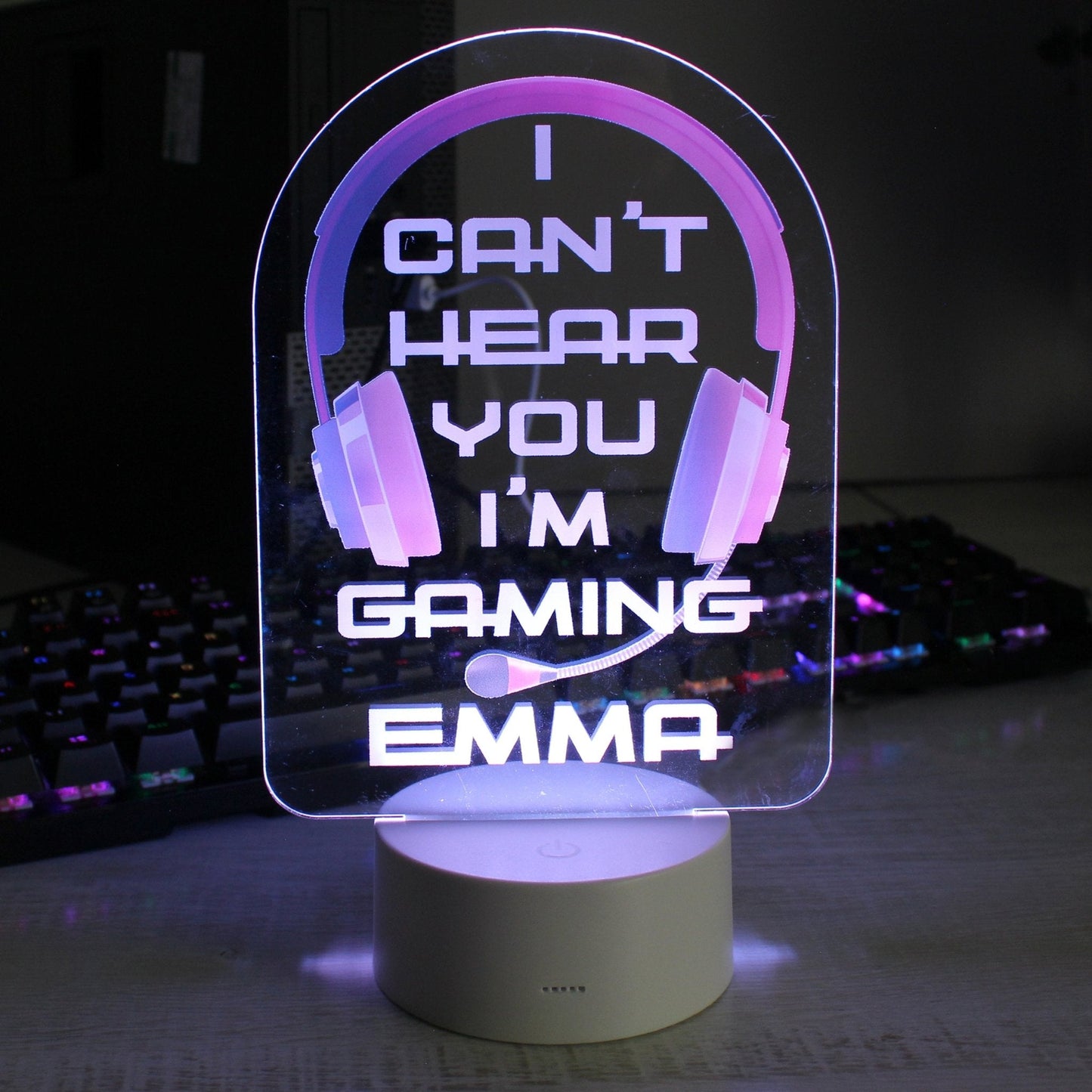 Personalised LED Colour Changing Pink Gaming Headset Night Light