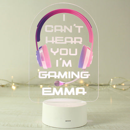 Personalised LED Colour Changing Pink Gaming Headset Night Light