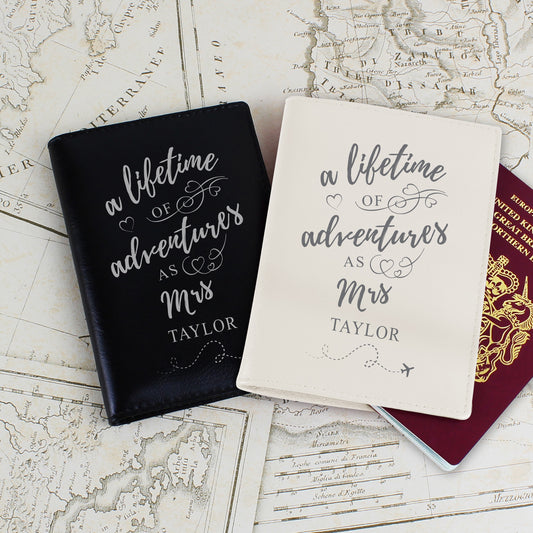 Personalised Lifetime of Adventures Couples Leather Passport Holders