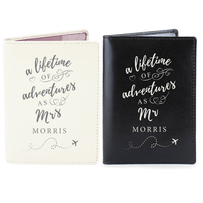 Personalised Lifetime of Adventures Couples Leather Passport Holders