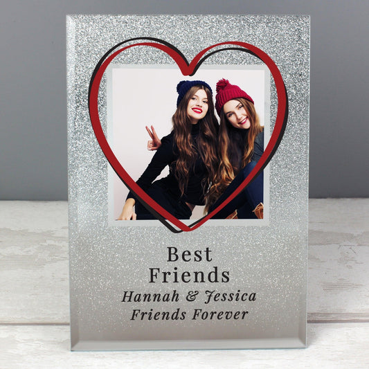 Personalised Love Heart 4x4 Silver Glitter Glass Photo Frame