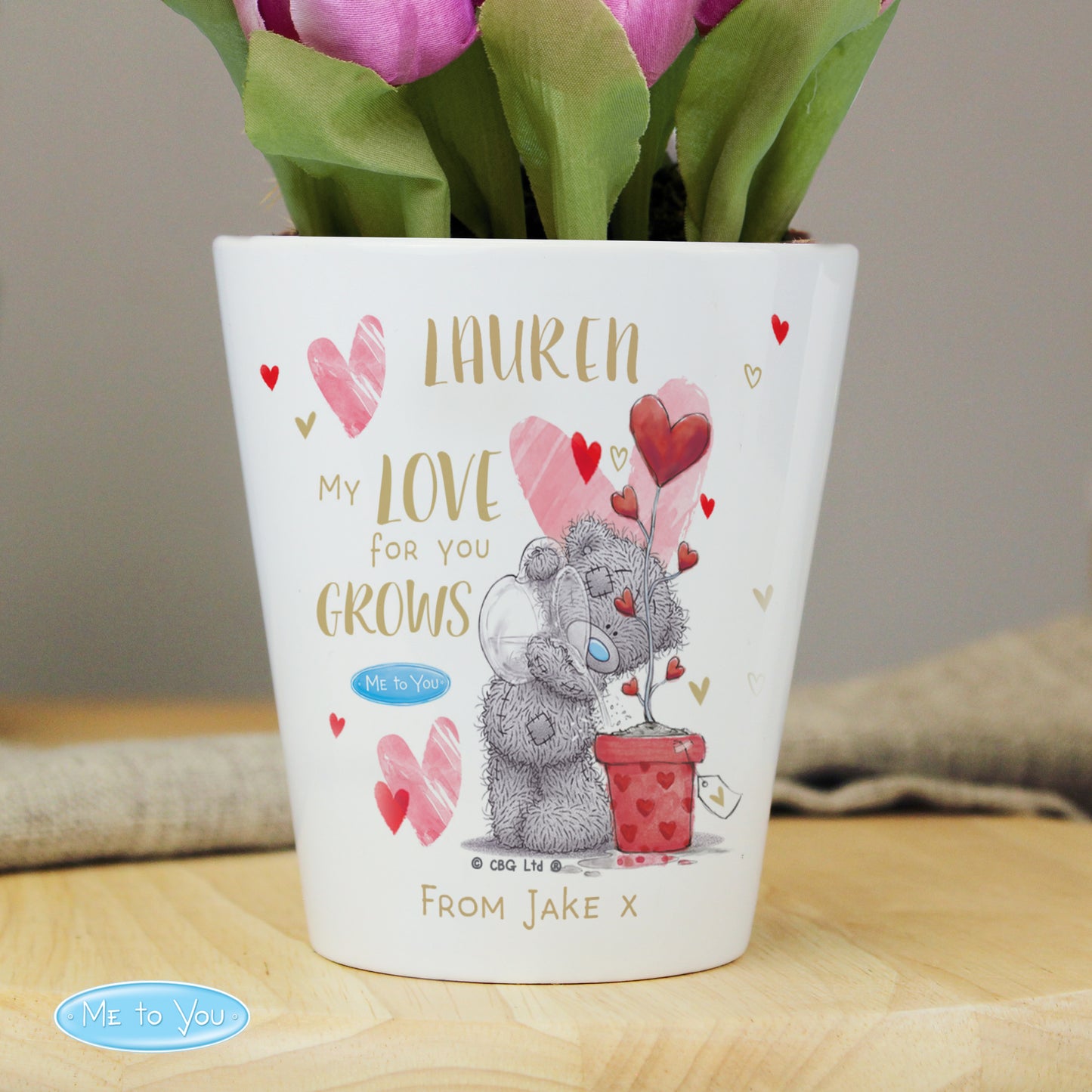 Personalised Me To You My Love Grows Hearts Plant Flower Pot