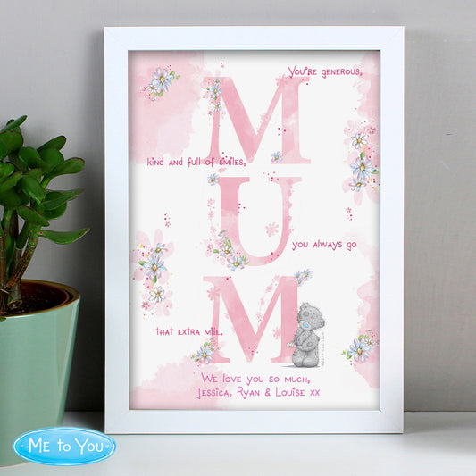 Personalised Me To You Pink Floral - Mum White A4 Framed Print