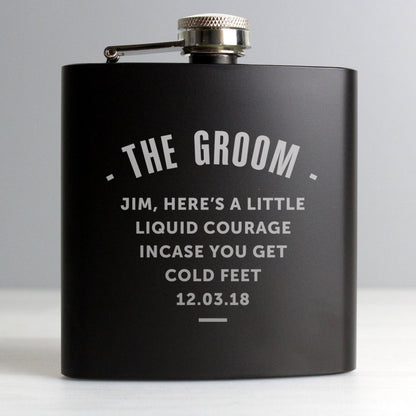 Personalised Message Black 6oz Hip Flask with Gift Box