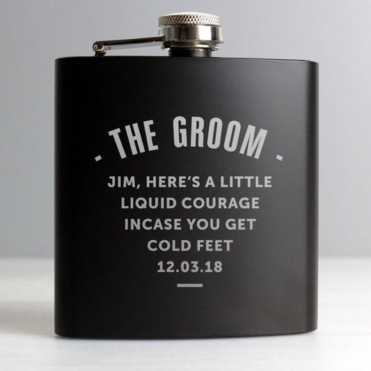 Personalised Message Black 6oz Hip Flask with Gift Box