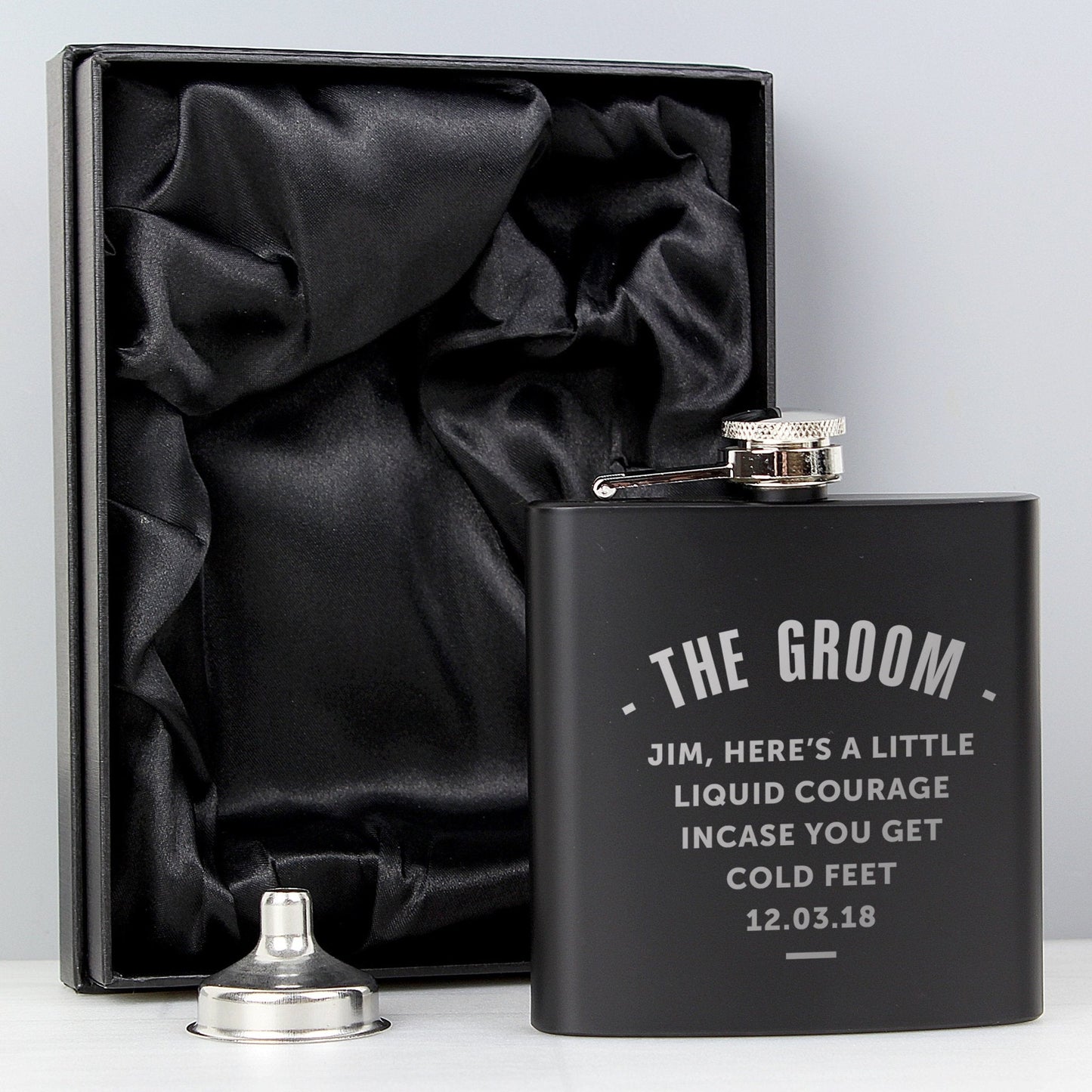 Personalised Message Black 6oz Hip Flask with Gift Box