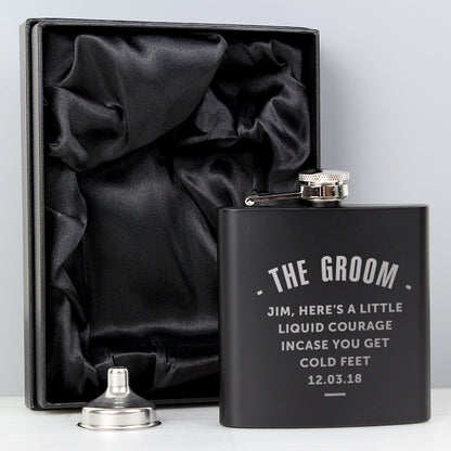 Personalised Message Black 6oz Hip Flask with Gift Box