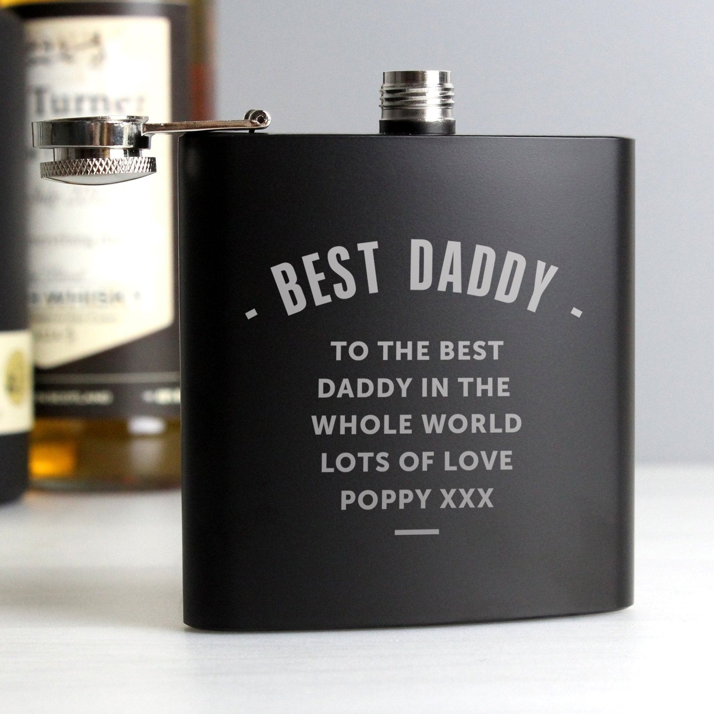 Personalised Message Black 6oz Hip Flask with Gift Box