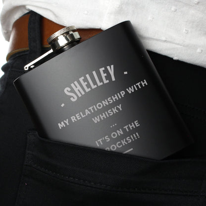 Personalised Message Black 6oz Hip Flask with Gift Box