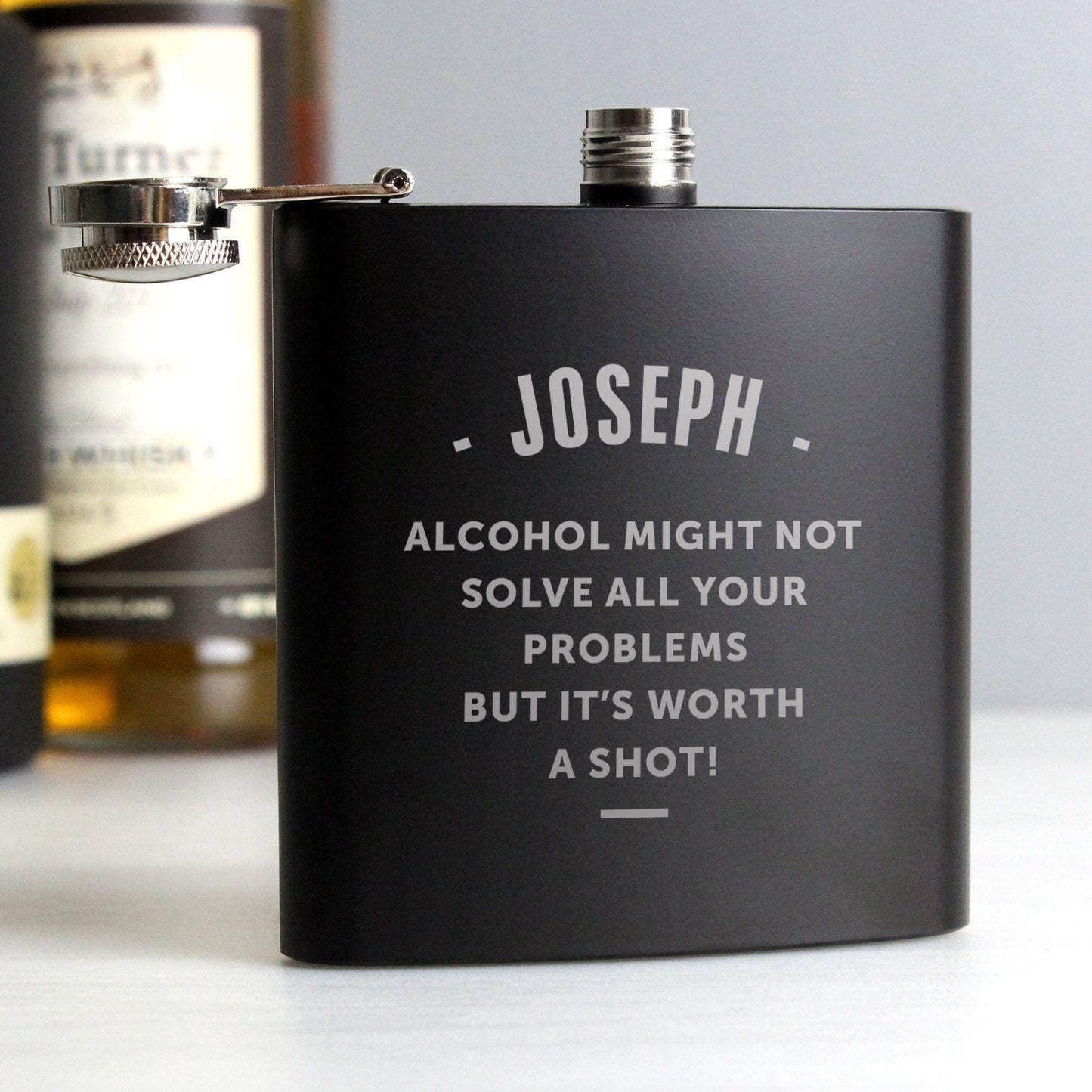 Personalised Message Black 6oz Hip Flask with Gift Box