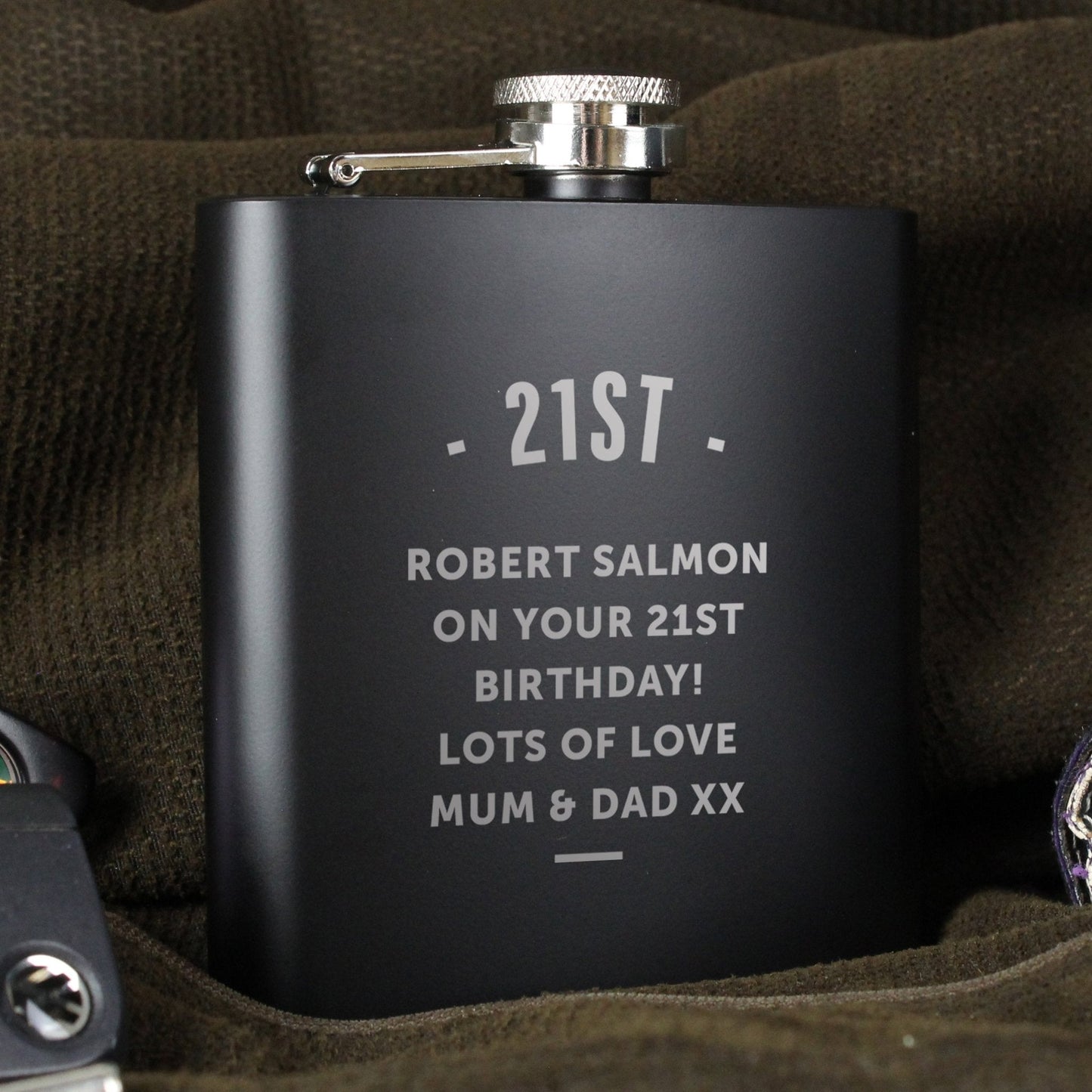 Personalised Message Black 6oz Hip Flask with Gift Box