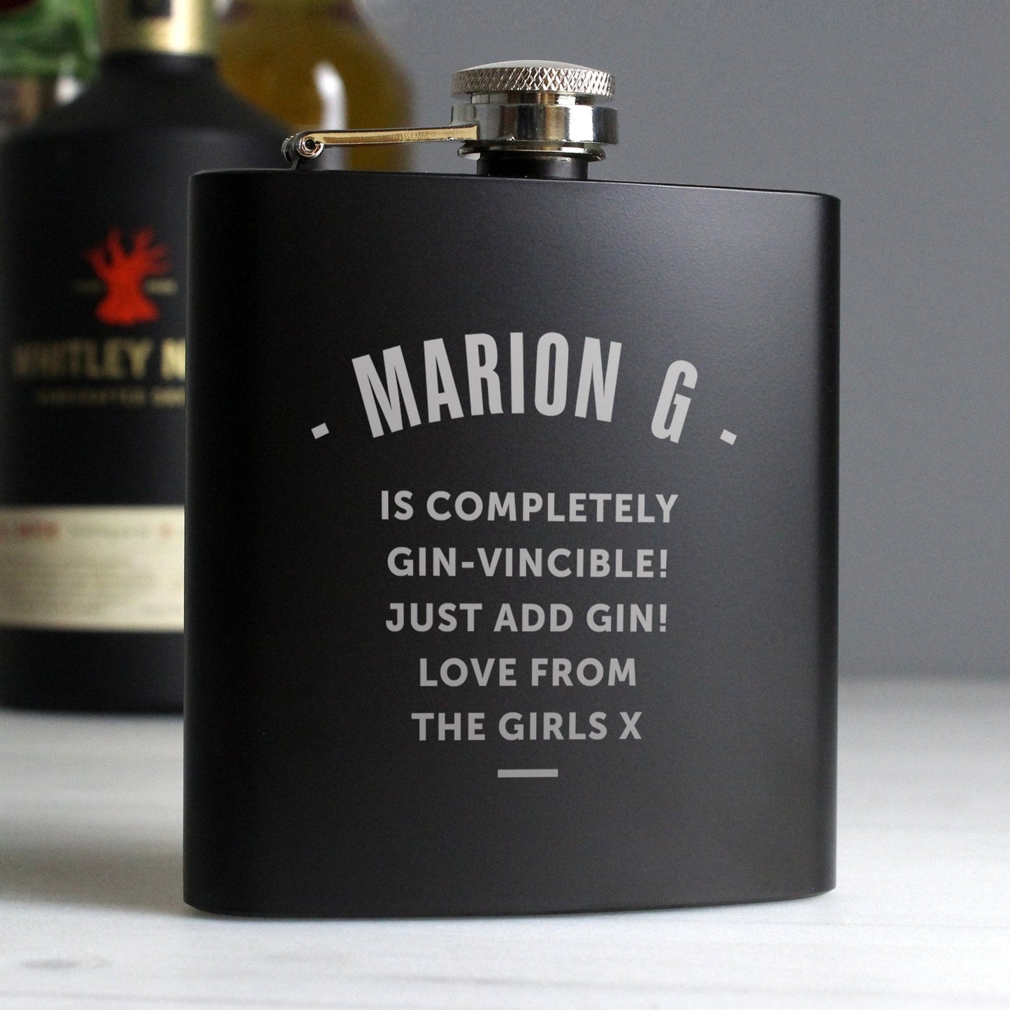 Personalised Message Black 6oz Hip Flask with Gift Box