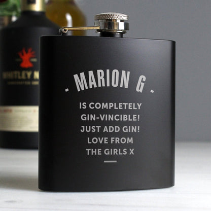 Personalised Message Black 6oz Hip Flask with Gift Box