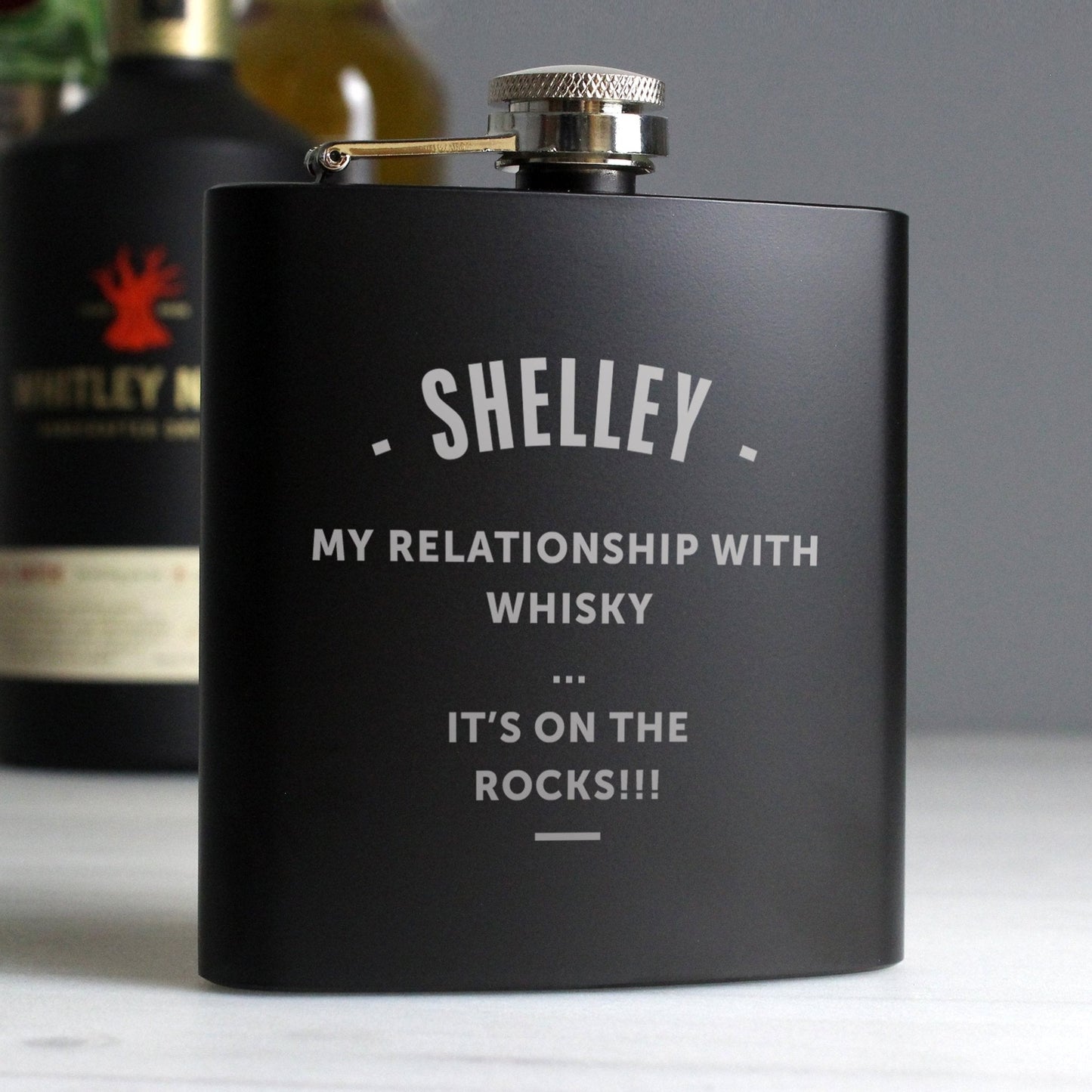 Personalised Message Black 6oz Hip Flask with Gift Box
