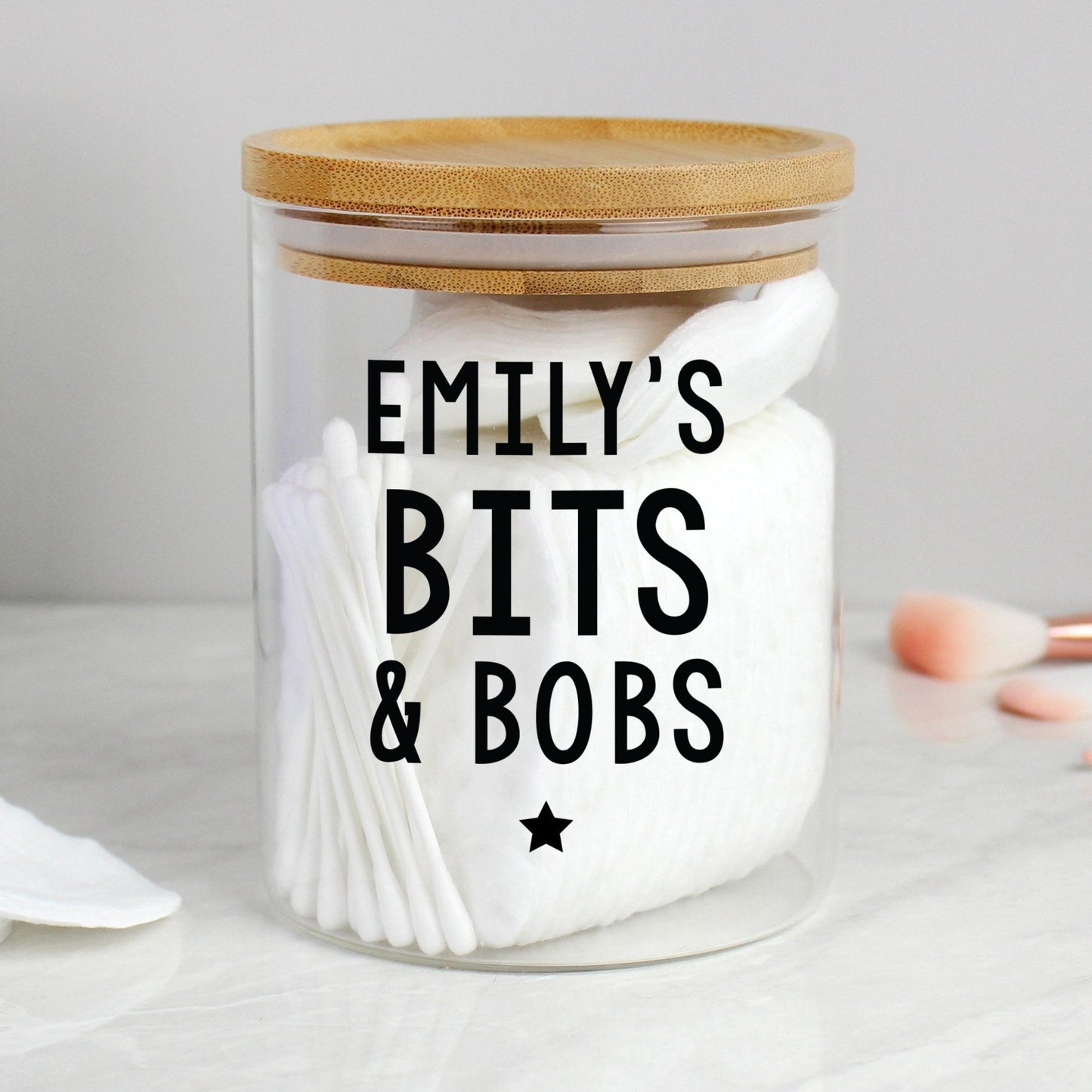 Personalised Message Glass Storage Jar with Bamboo Lid