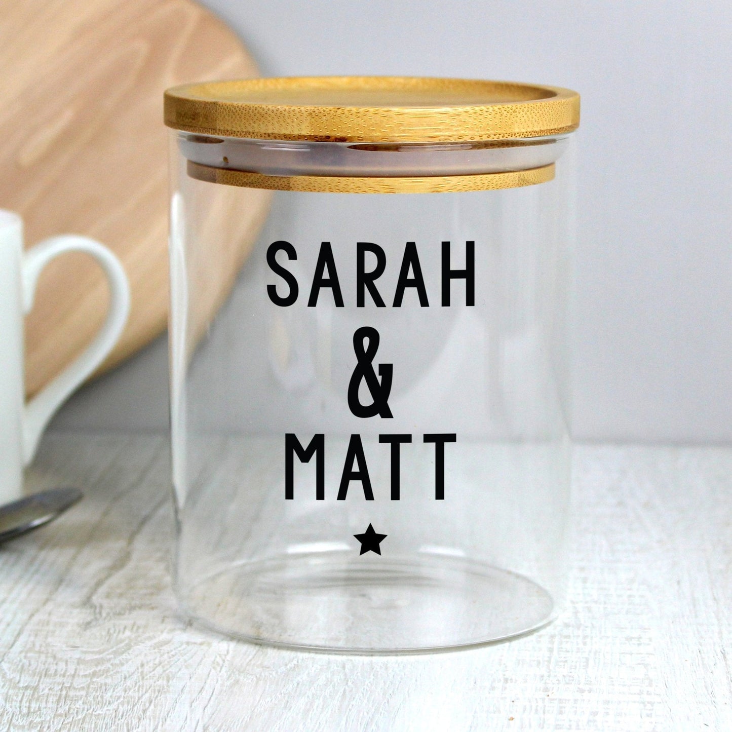 Personalised Message Glass Storage Jar with Bamboo Lid