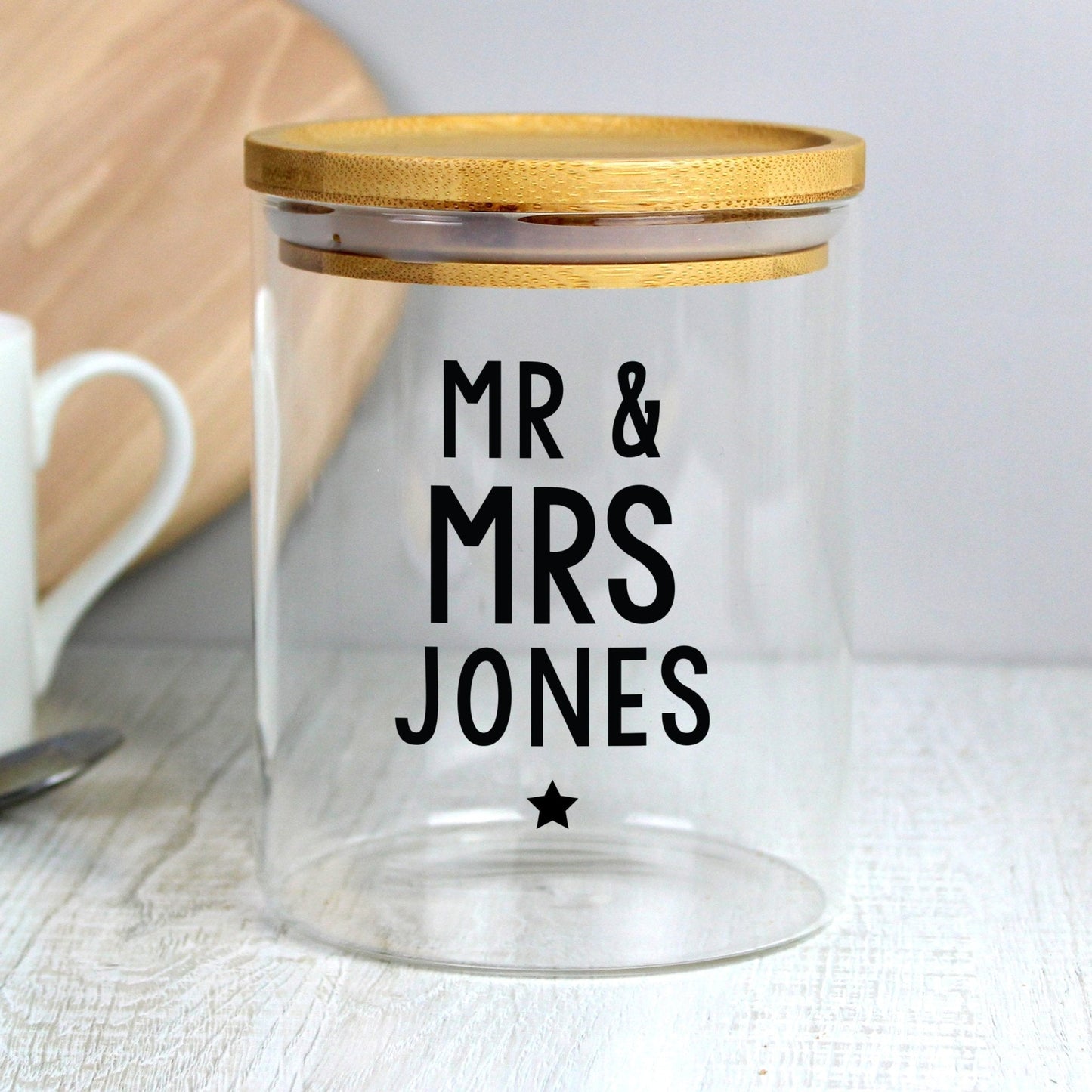 Personalised Message Glass Storage Jar with Bamboo Lid