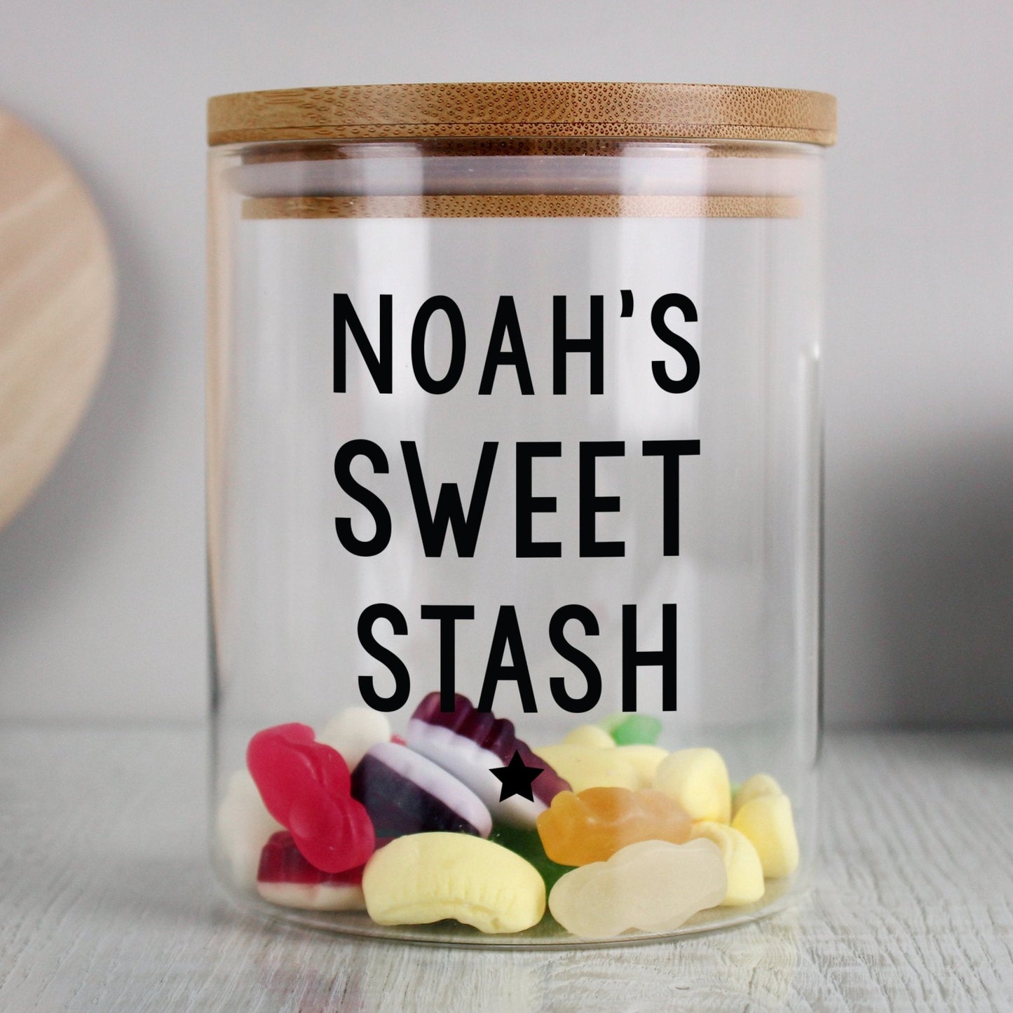 Personalised Message Glass Storage Jar with Bamboo Lid