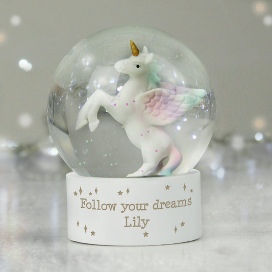 Personalised Message White Unicorn Snow Globe - Water Ball