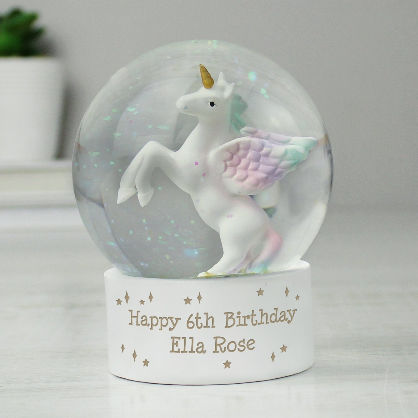 Personalised Message White Unicorn Snow Globe - Water Ball