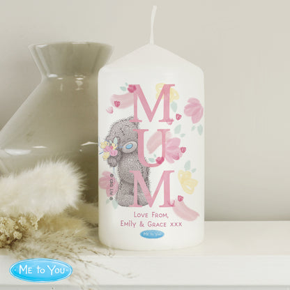 Personalised Me to You - MUM Pink Floral Pillar Candle