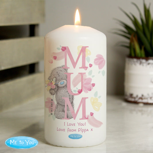 Personalised Me to You - MUM Pink Floral Pillar Candle