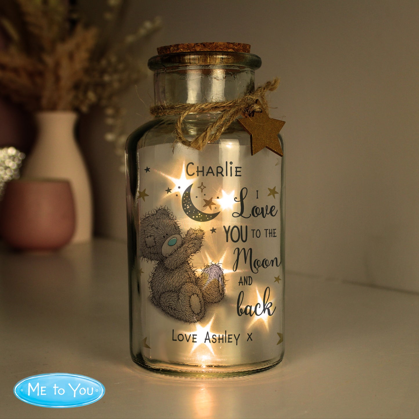 Personalised Me to You Moon & Back LED Light Up Glass Jar