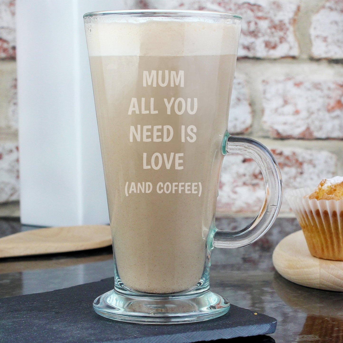 Personalised Name All You Need Is Love Latte Glass Mug