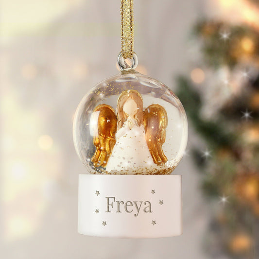 Personalised Name Angel Glitter Snow Globe Bauble Tree Decoration