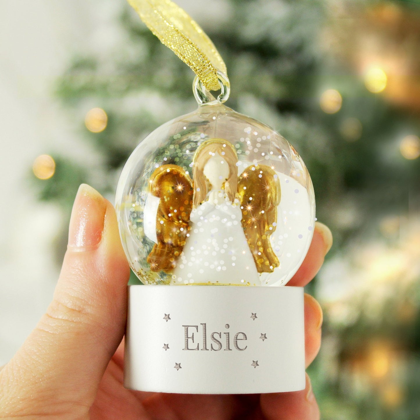 Personalised Name Angel Glitter Snow Globe Bauble Tree Decoration