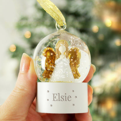 Personalised Name Angel Glitter Snow Globe Bauble Tree Decoration