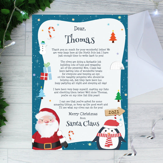 Personalised Name Christmas Penguin Kids Letter from Santa