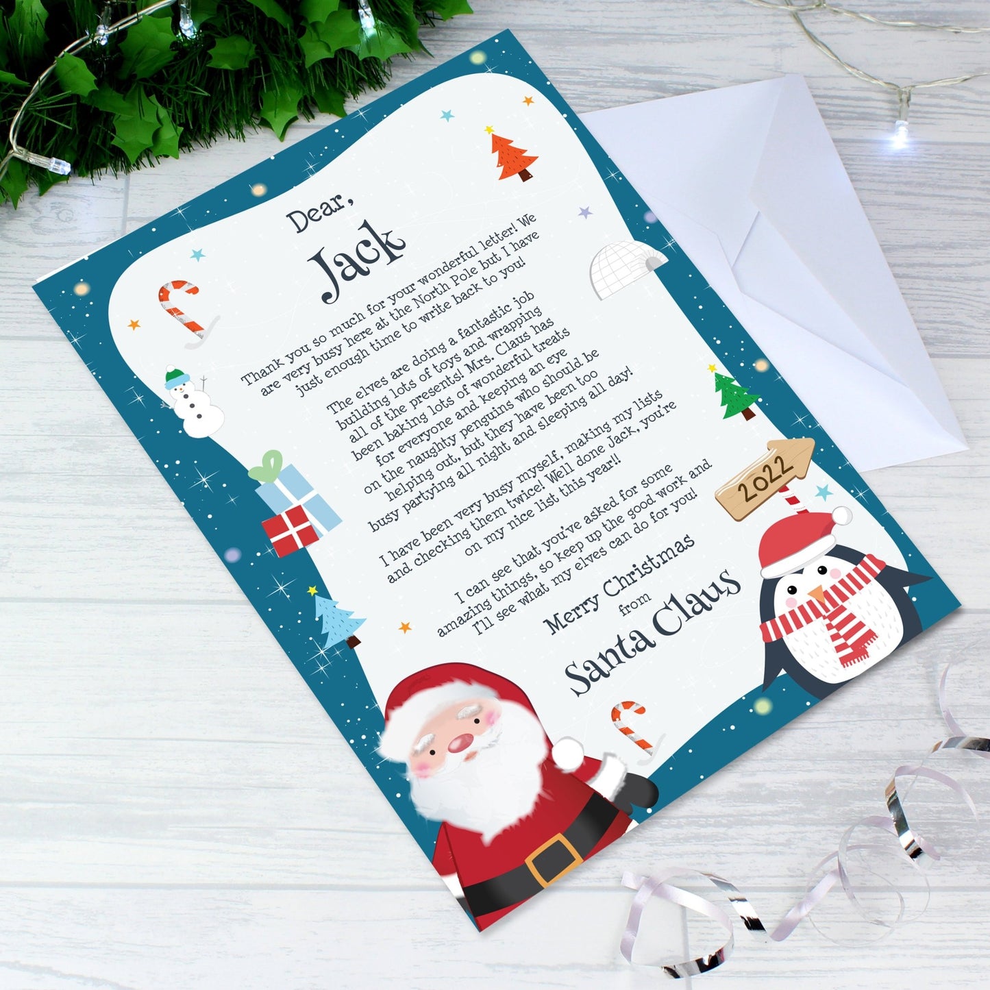 Personalised Name Christmas Penguin Kids Letter from Santa
