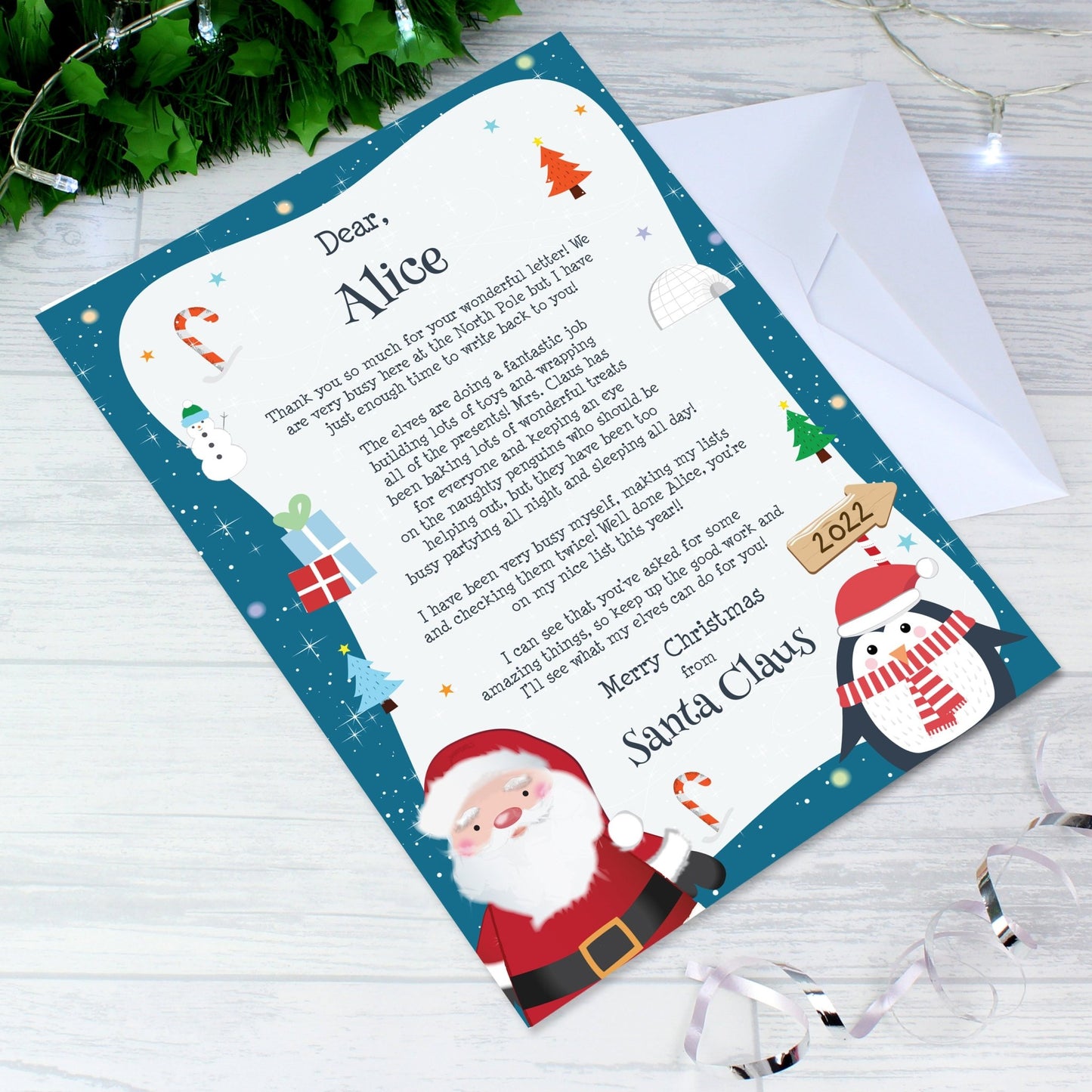 Personalised Name Christmas Penguin Kids Letter from Santa