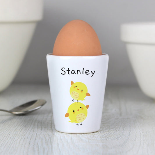 Personalised Name Easter Chicks Ceramic Breakfast Egg Cup