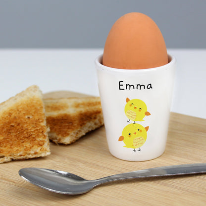 Personalised Name Easter Chicks Ceramic Breakfast Egg Cup