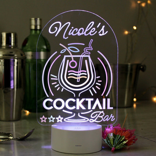 Personalised Name LED Colour Changing Cocktail Bar Sign Night Light
