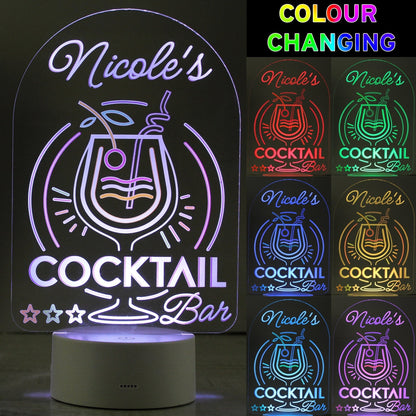 Personalised Name LED Colour Changing Cocktail Bar Sign Night Light