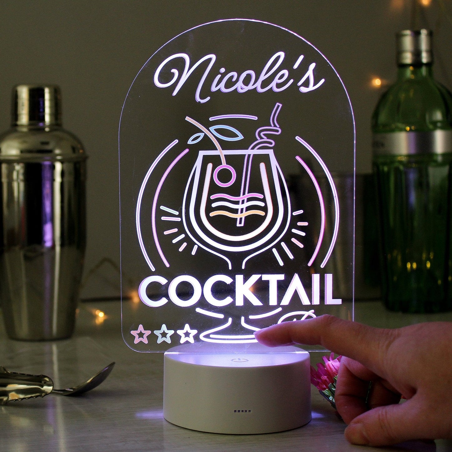 Personalised Name LED Colour Changing Cocktail Bar Sign Night Light